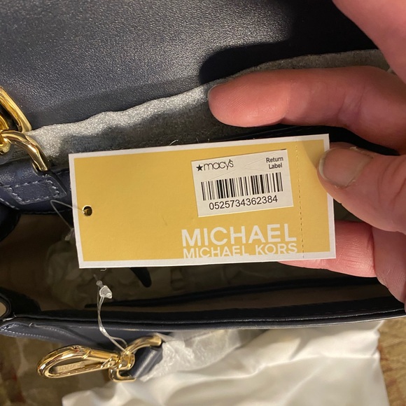 Michael Kors Navy Satchel with Gold Accents NWT $298 Leather Med Whitney - Picture 9 of 14